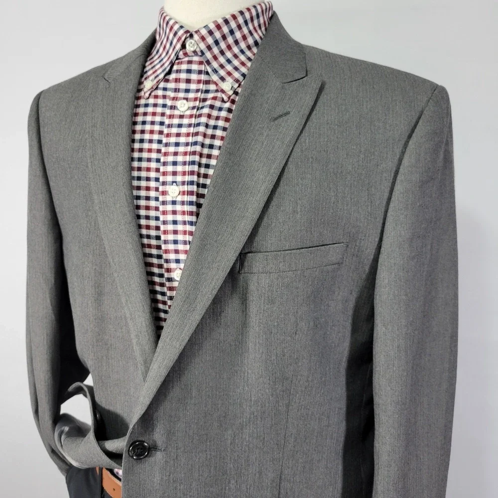 Joseph Abboud Men's Sport Coat Blazer Two Button Gray Herringbone Poly Blend 44L